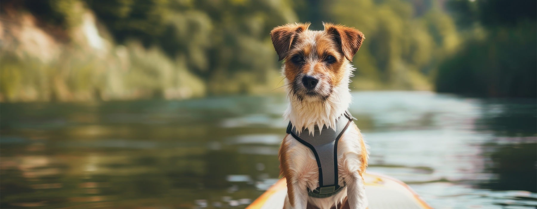 a dog on a paddle board