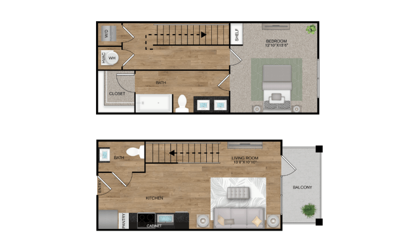 A3 - 1 bedroom floorplan layout with 1.5 bathroom and 786 square feet