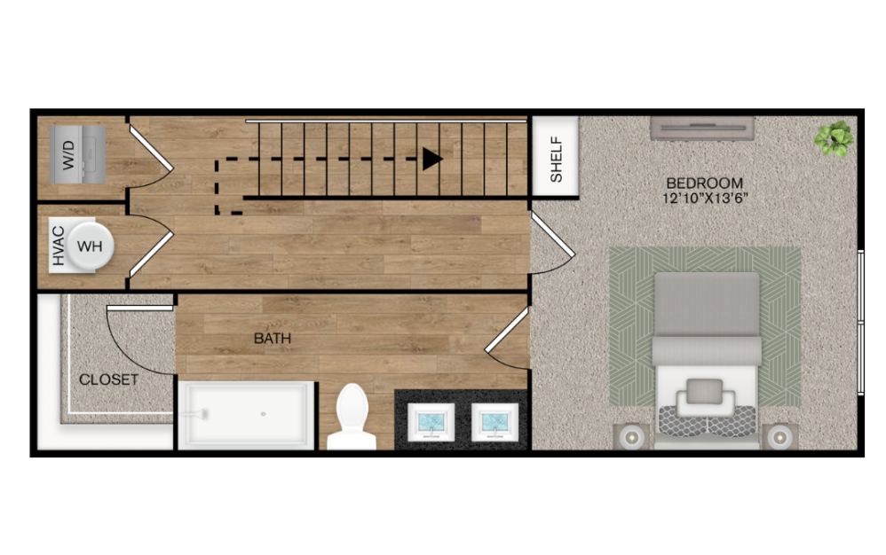 A3 - 1 bedroom floorplan layout with 1.5 bathroom and 786 square feet (Floor 2)